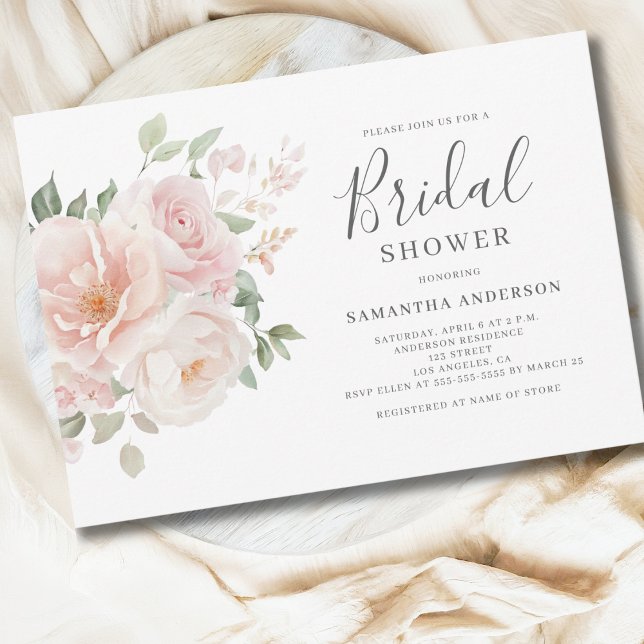 Convites Chá de Noiva Floral Rosa Bege Elegante (Criador carregado)