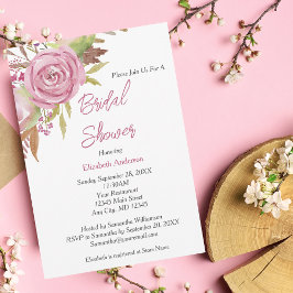 Convites Chá de Noiva Floral Rosa Boho Watercolor Elegante
