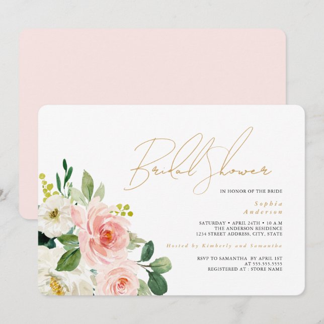Convites Chá de Noiva Floral Rosa Bonito (Frente/Verso)