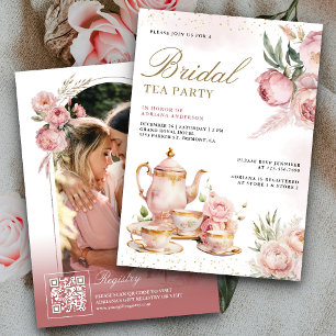 Convites Chá de Noiva Floral Rosa Choque Festa nas Pampas