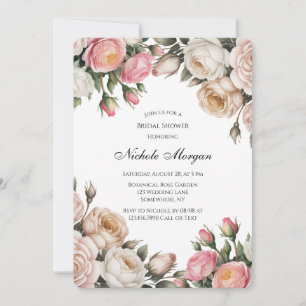 Convites Chá de Noiva Floral Rosa e Bege