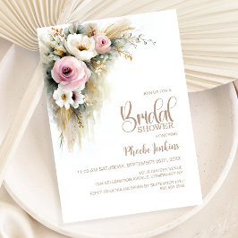 Convites Chá de Noiva Floral Rosa e Branco Rústico