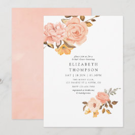 Convites Chá de Noiva Floral Rosa e Dourado