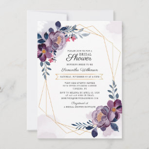 Convites Chá de Noiva Floral Rosa Moderno Geométrico Roxo