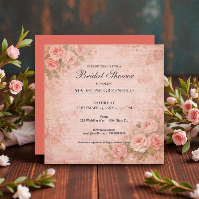 Convites Chá de Noiva Floral Rosa Shabby Chic (Criador carregado)