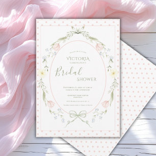 Convites Chá de Noiva Floral Rosa Vintage Elegante