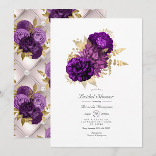 Convites Chá de Noiva Floral Roxo e Dourado Vintage