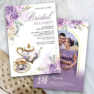 Convites Chá de Noiva Floral Roxo Lavanda Festa de Casament