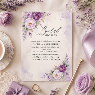 Convites Chá de Noiva Floral Roxo Lavanda Moderno