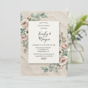 Convites Chá de Noiva Floral Verde de Sage de Areia