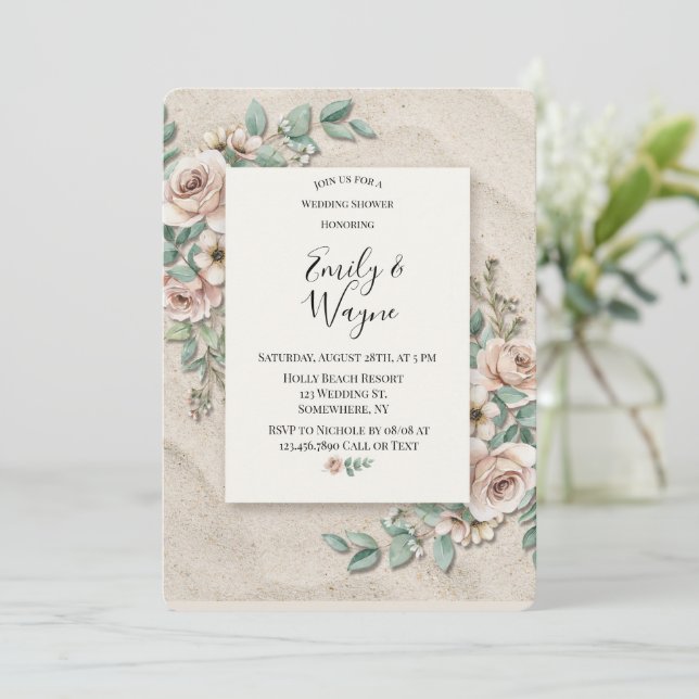 Convites Chá de Noiva Floral Verde de Sage de Areia (Em pé/Frente)