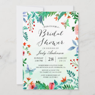 Convites Chá de Noiva Floral Verde Esverdeado em Aquarela