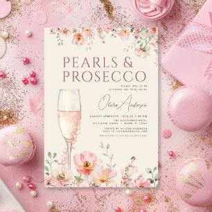 Convites Chá de Noiva Flores Silvestres Pérolas e Prosecco