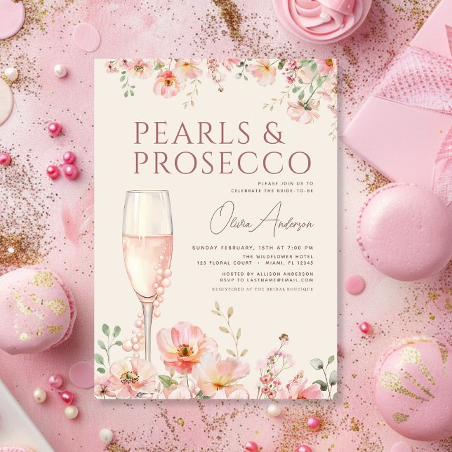 Convites Chá de Noiva Flores Silvestres Pérolas e Prosecco (Criador carregado)