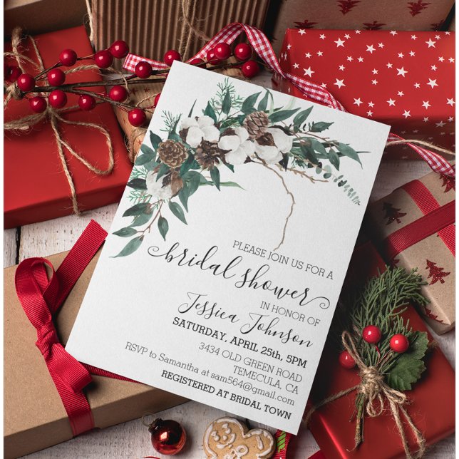 Convites Chá de Noiva Folhagens de Algodão de Inverno (Criador carregado)