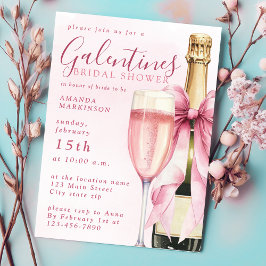 Convites Chá de Noiva Galentines em Aquarela com Champanhe