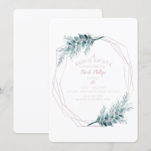 Convites Chá de Noiva Geométrico Botânico Dourado Rosa Glam