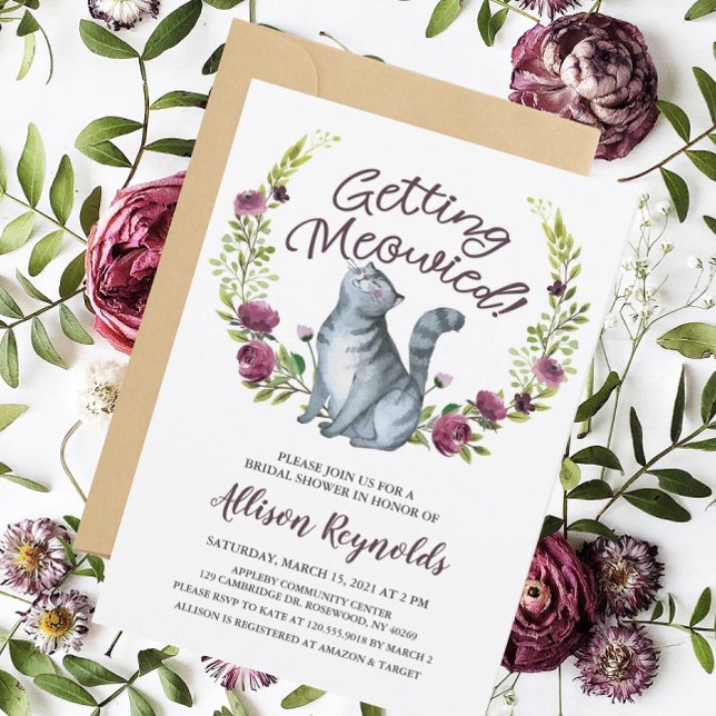 Convites Chá de Noiva Getting Meowied (The purrrrr-fect bridal shower invitation!)
