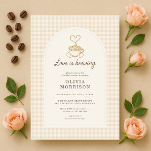 Convites Chá de Noiva Gingham Love is Brewing Coffee