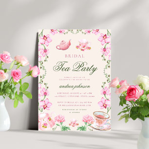 Convites Chá de Noiva Jardim Floral Boho Rosa Festa do Chá