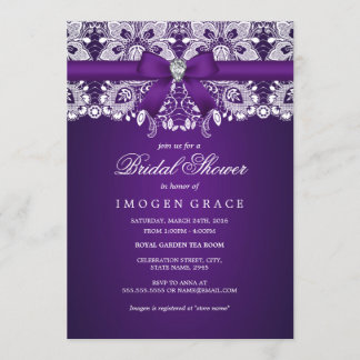 Convites Chá de Noiva Laço Roxo e Diamante Pretty Purple La