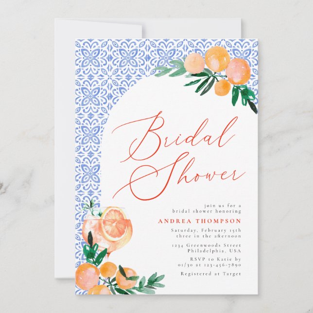 Convites Chá de Noiva Laranja Aperol Spritz Italiano (Frente)