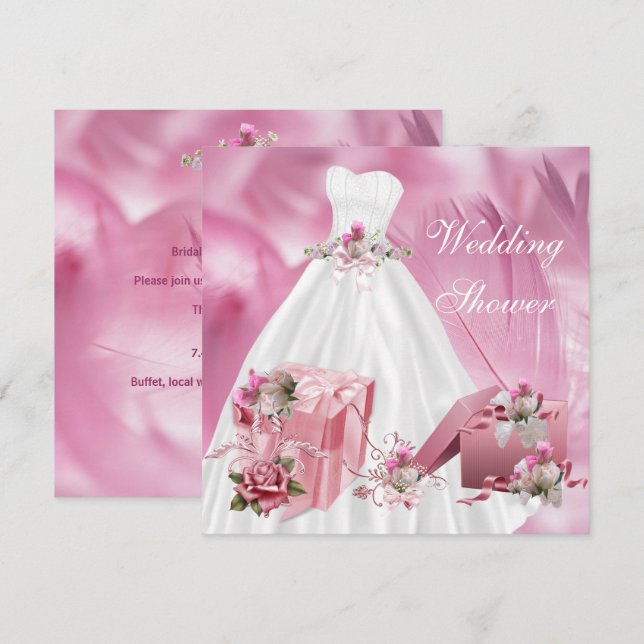 Convites Chá de Noiva Lindo Vestido Branco Rosa (Frente/Verso)