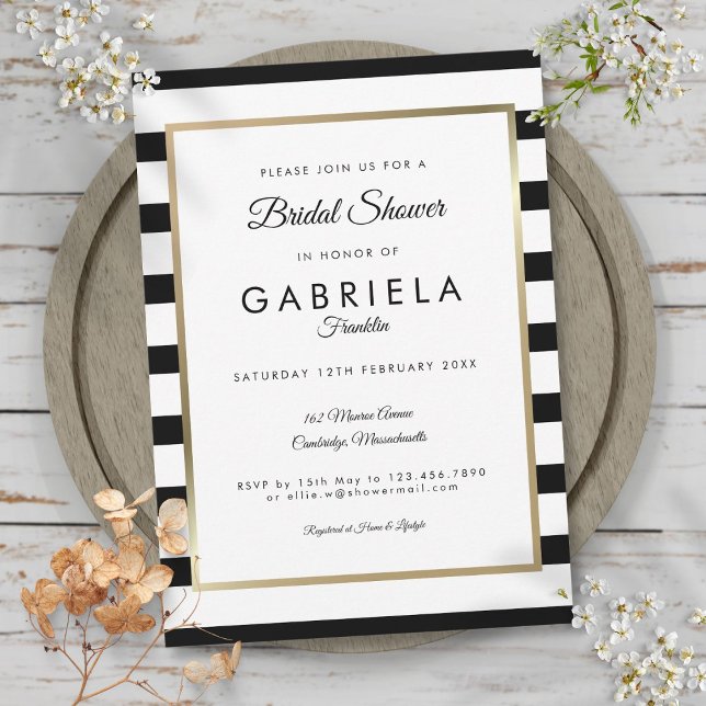 Convites Chá de Noiva Listra Clássica Casamento (Classic Stripe Wedding Bridal Shower Invitation)