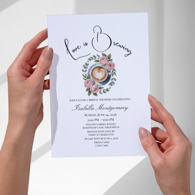 Convites Chá de Noiva Love Is Brewing Blush & Eucalipto (Love Is Brewing Blush & Eucalyptus Bridal Shower Invitation
)