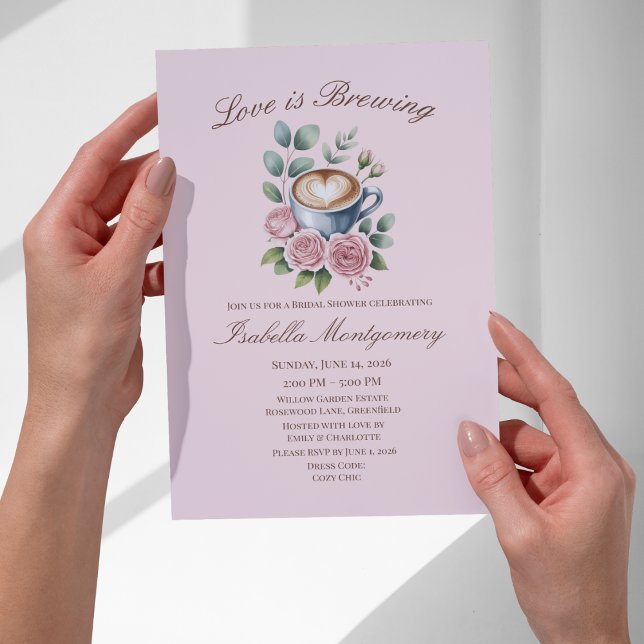 Convites Chá de Noiva Love Is Brewing Blush Latte (Love Is Brewing Blush Latte Bridal Shower Invitations
)