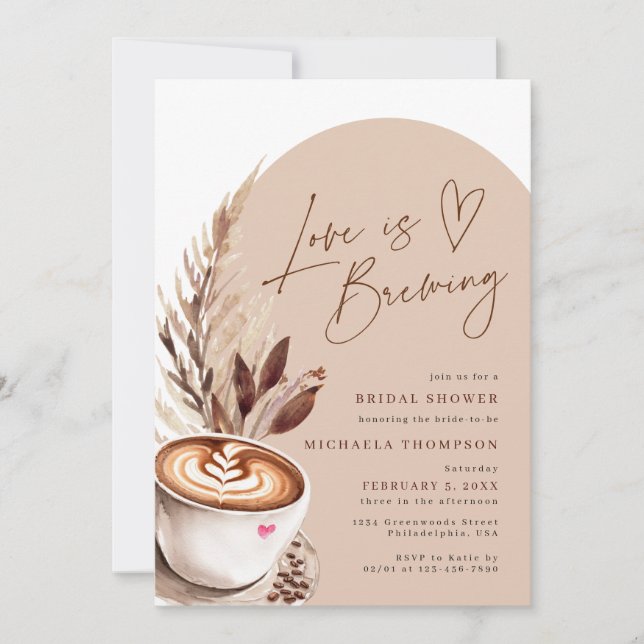 Convites Chá de Noiva Love is Brewing Café Pampas (Frente)