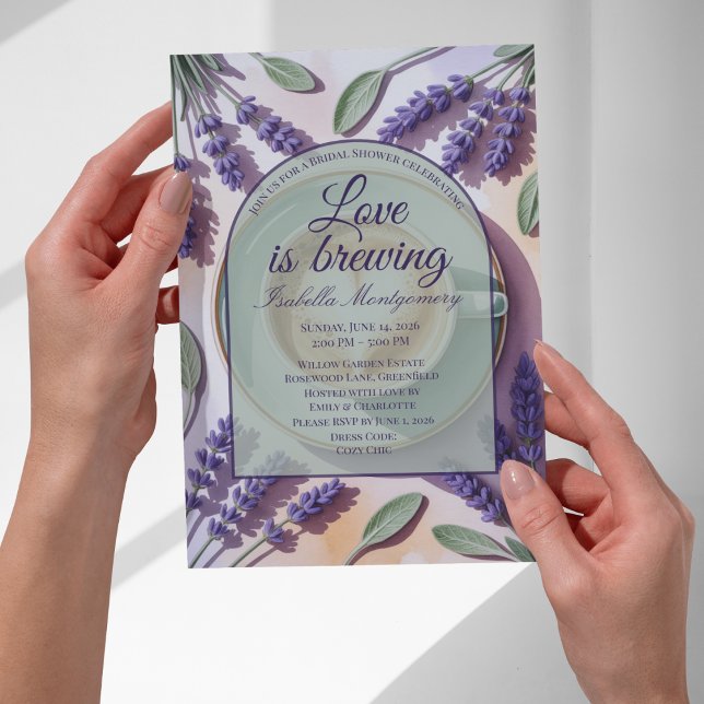 Convites Chá de Noiva Love Is Brewing Lavanda Latte (Love Is Brewing Lavender Latte Bridal Shower Invitation
)