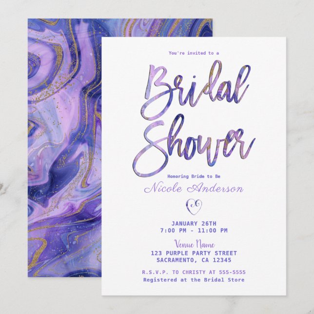 Convites Chá de Noiva Luxuoso com Mármore Dourado Branco Ro (Frente/Verso)