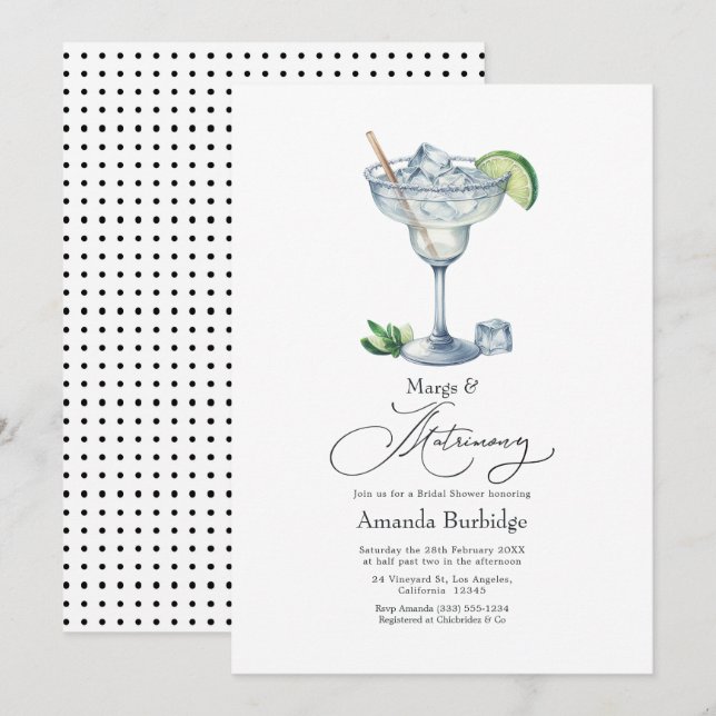 Convites Chá de Noiva Margarita Classy Margs & Matrimony (Frente/Verso)