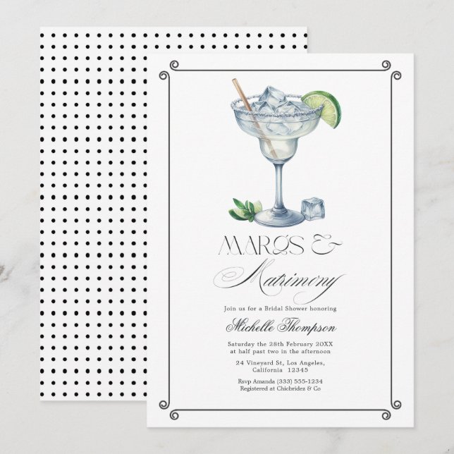 Convites Chá de Noiva Margarita Classy Margs & Matrimony (Frente/Verso)