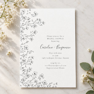 Convites Chá de Noiva Minimalista Boho Preto e Branco Flora