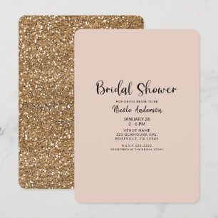 Convites Chá de Noiva Moderno com Brilho Dourado Glamouroso