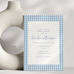 Convites Chá de Noiva Moderno em Xadrez Azul Gingham Suave