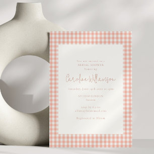 Convites Chá de Noiva Moderno em Xadrez Gingham Pêssego