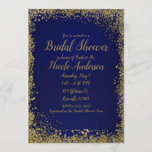 Convites Chá de Noiva Moderno Glamouroso com Brilho Dourado