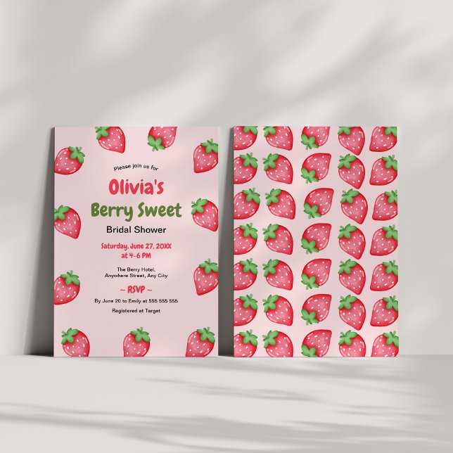 Convites Chá de Noiva Morango Doce Rosa Vermelho  (Berry Sweet Pink Red Strawberry Bridal Shower Invitation )