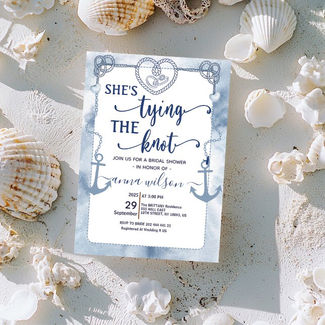 Convites Chá de Noiva Náutico "Ela Está Fazendo um Nó" (nautical wedding bridal invitations destination elegant modern tropical coastal beachy classic beach)