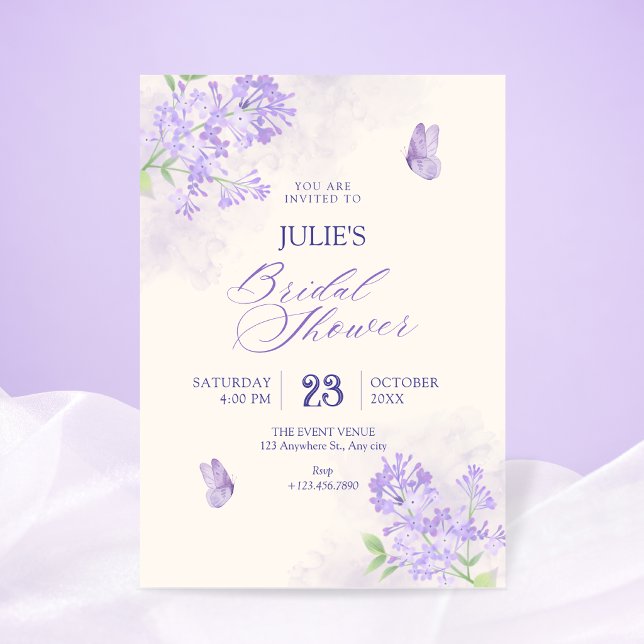 Convites Chá de noiva no jardim floral roxo (Criador carregado)