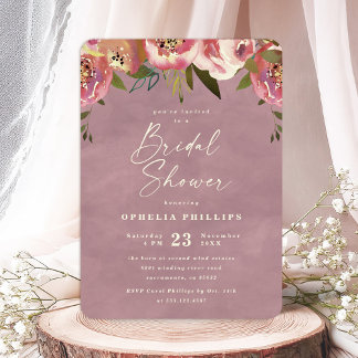 Convites Chá de Noiva Ophelia Cottage Rosa Floral Empoeirad