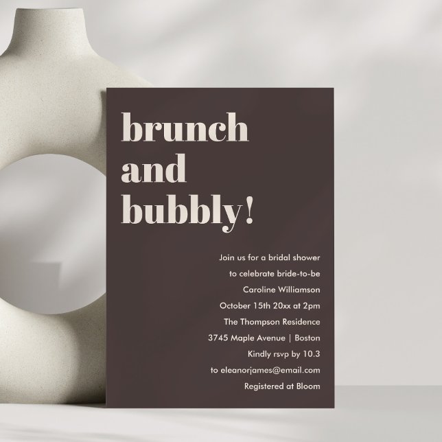 Convites Chá de Noiva Ousado Marrom Moderno Brunch Bubbly (Criador carregado)