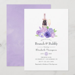 Convites Chá de Noiva Pastel Violeta Floral Brunch & Bubbly