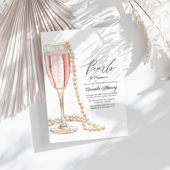 Convites Chá de Noiva Pérolas e Prosecco (Pearls & Prosecco Bridal Shower Invitation)