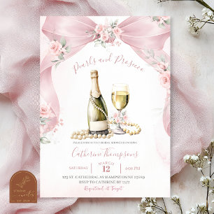 Convites Chá de Noiva Pérolas e Prosecco Coquette Rosa