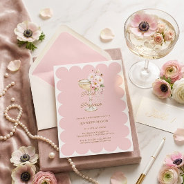 Convites Chá de Noiva Pérolas Elegantes e Prosecco Rosa