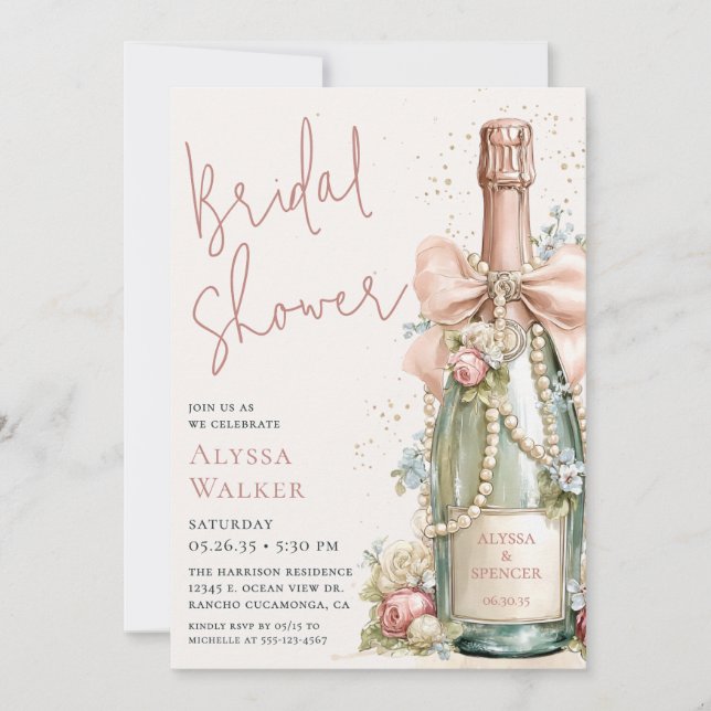 Convites Chá de Noiva Pérolas & Prosecco (Frente)
